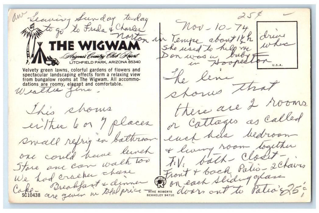 c1950's The Wigwam Restaurant Cottages Lawn Litchfield Park Arizona AZ Postcard