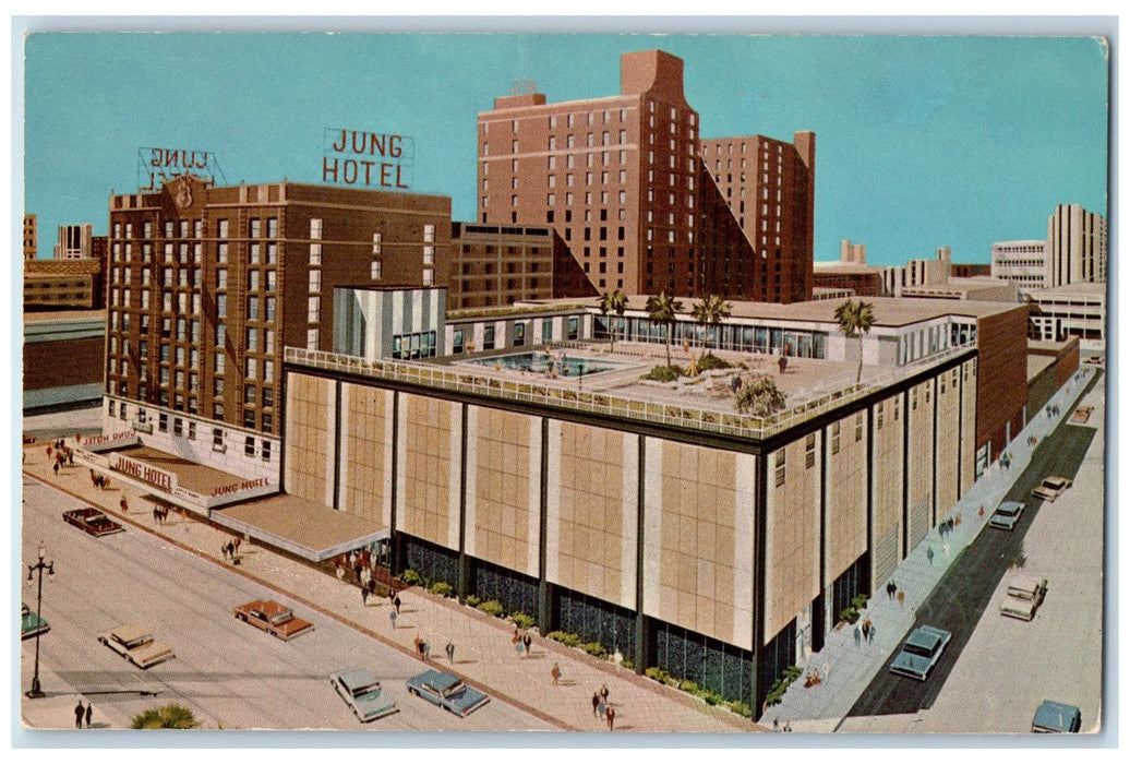 1965 Jung Hotel View Restaurant Rooftop Pool Classic Car New Orleans LA Postcard