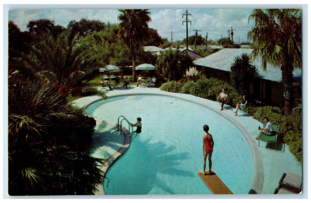 c1950 Ranch Motel Restaurant Pool Diving Board Corpus Christi Texas TX Postcard