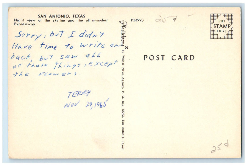 c1950 Night View Skyline Ultra Modern Expressway San Antonio Texas TX Postcard