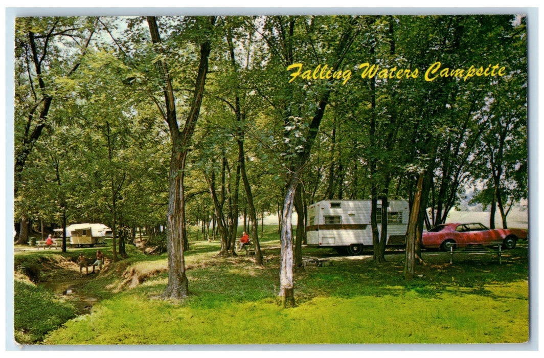1974 Falling Waters Campsite View Campers Van Car Forest Tourist WV Postcard