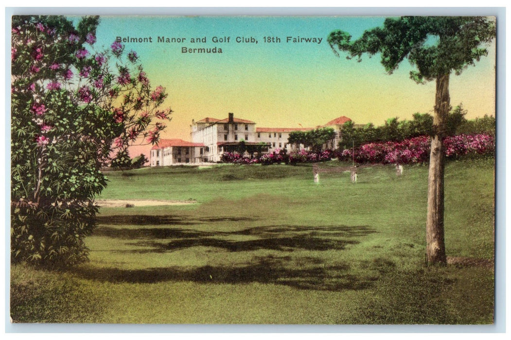 c1950 Belmont Manor Golf Club Course Restaurant 18th Fairway Bermuda Postcard