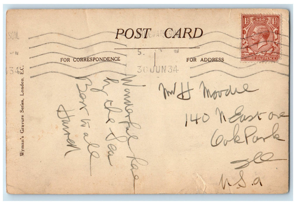 1934 Weston Super Mare The Grand Pier Park Bridge Classic Cars Carriage Postcard