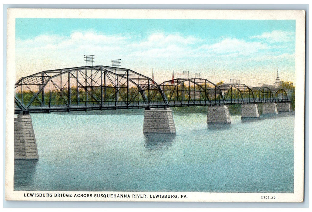 c1950 Lewisburg Bridge Across Susquehanna River View Road Lewisburg PA Postcard