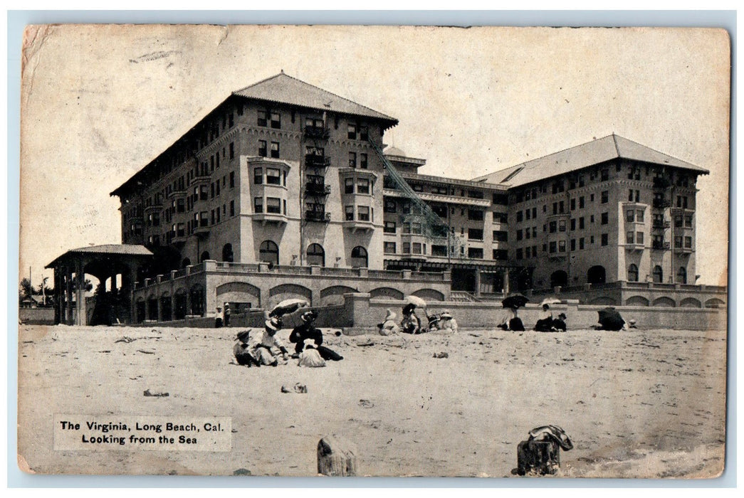 1908 The Virginia Long Beach Hotel Restaurant Tourist Seaside View CA Postcard