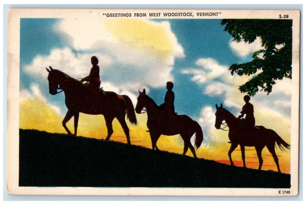 1955 Greetings From West Woodstock Horseback Riding Vermont VT Postcard