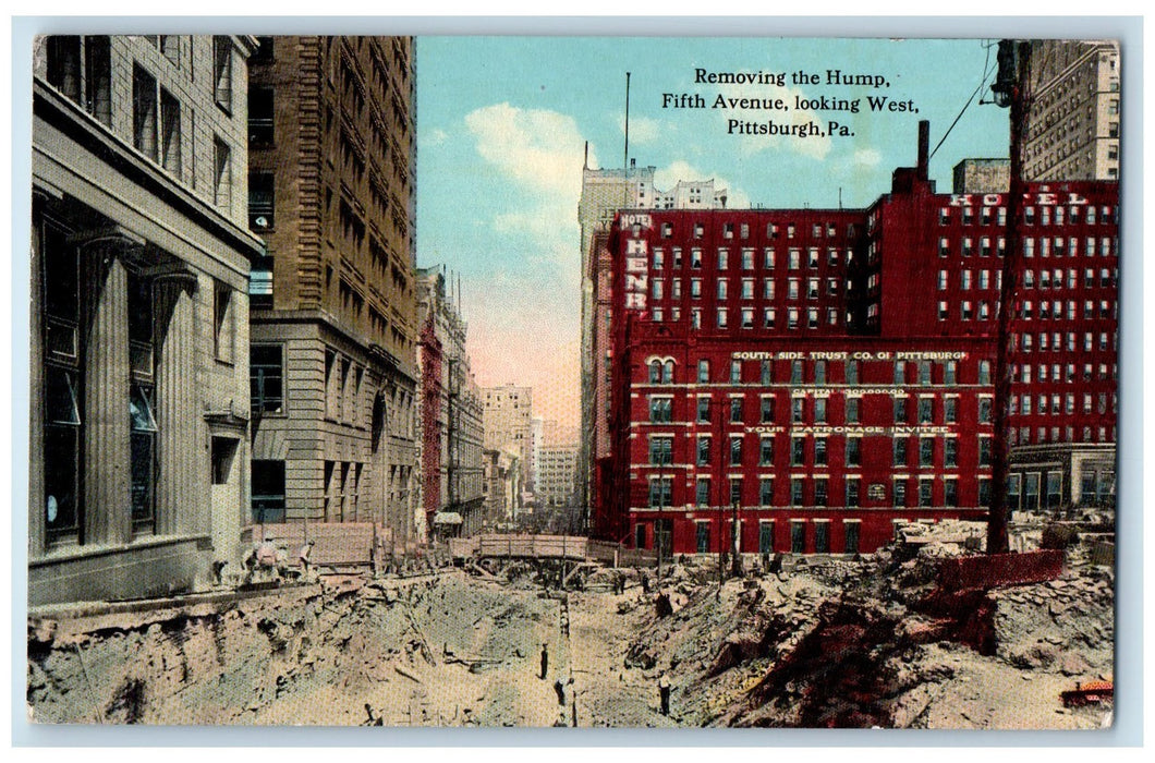 c1950 Removing Hump Fifth Avenue Repair Workers Buildings Pittsburg PA Postcard