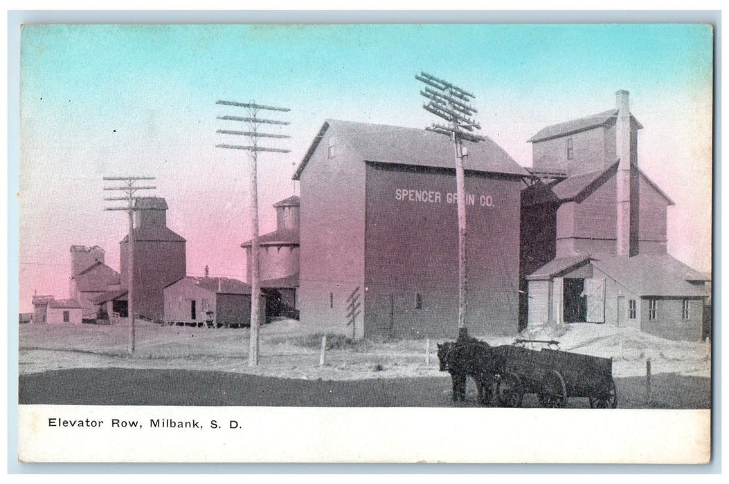 c1950 Elevator Row View Drain Grain Horse Wagon Milbank South Dakota SD Postcard