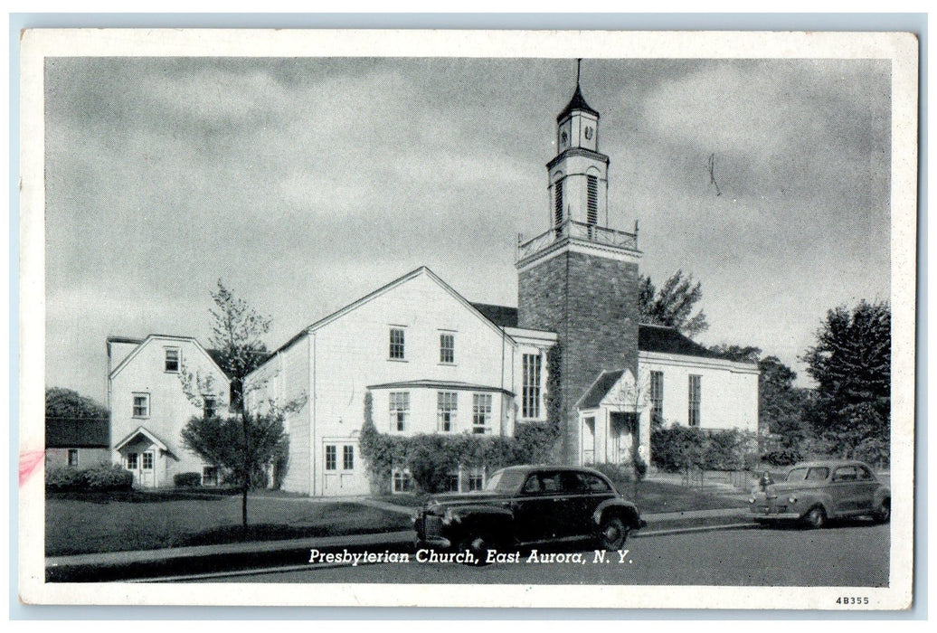 c1920's Presbyterian Church Classic Cars Front View East Aurora NY Postcard