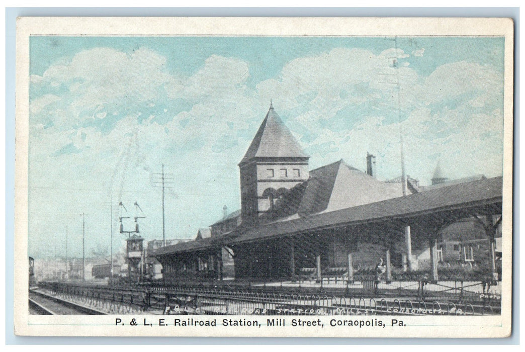 c1920 P. L. E. Railroad Station Mill Street Coraopolis Pennsylvania PA Postcard