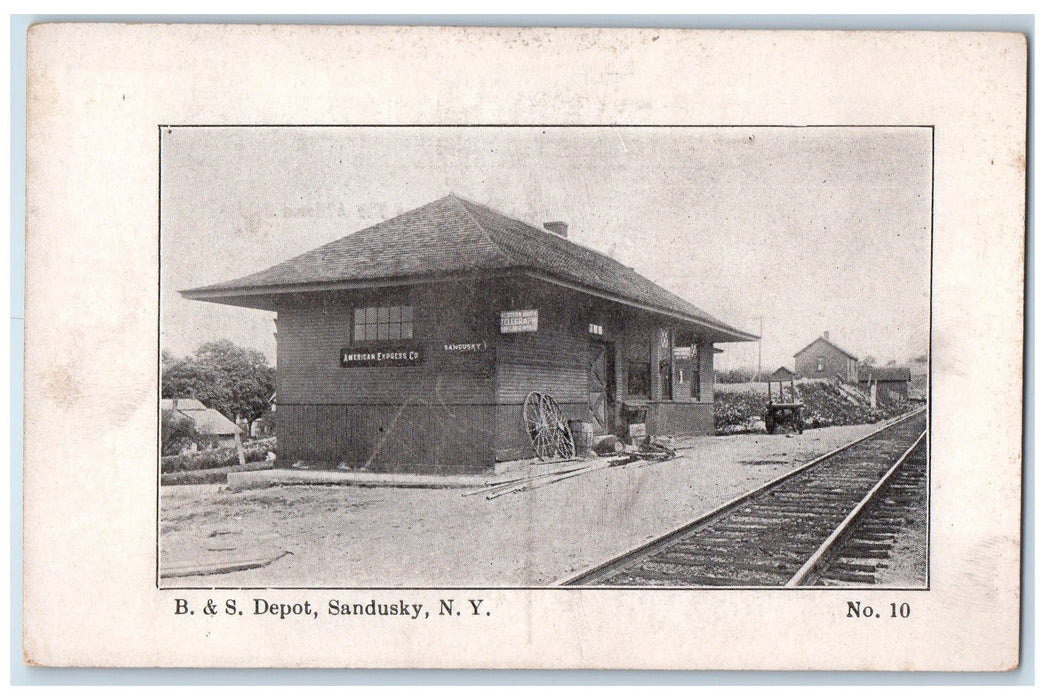 c1920's B. S. Depot Train Wheels Wagon Railroad Sandusky New York NY Postcard