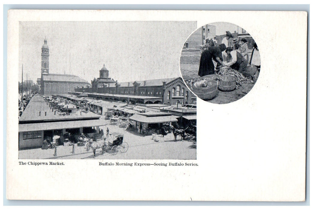 c1905 The Chippewa Market Morning Express View Vendor Buyer Buffalo NY Postcard