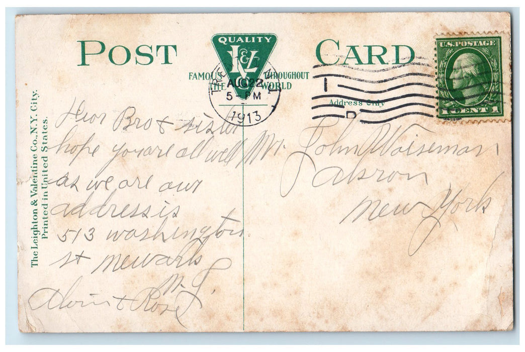 1913 State Capitol Building View Moonlit Street Light Trees Trenton NJ Postcard