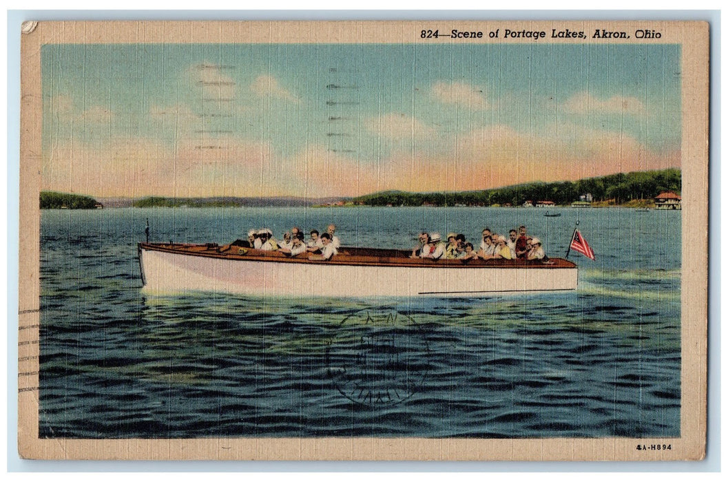 1949 Scene Of Portage Lakes Akron People In Boat Ohio OH Posted Vintage Postcard