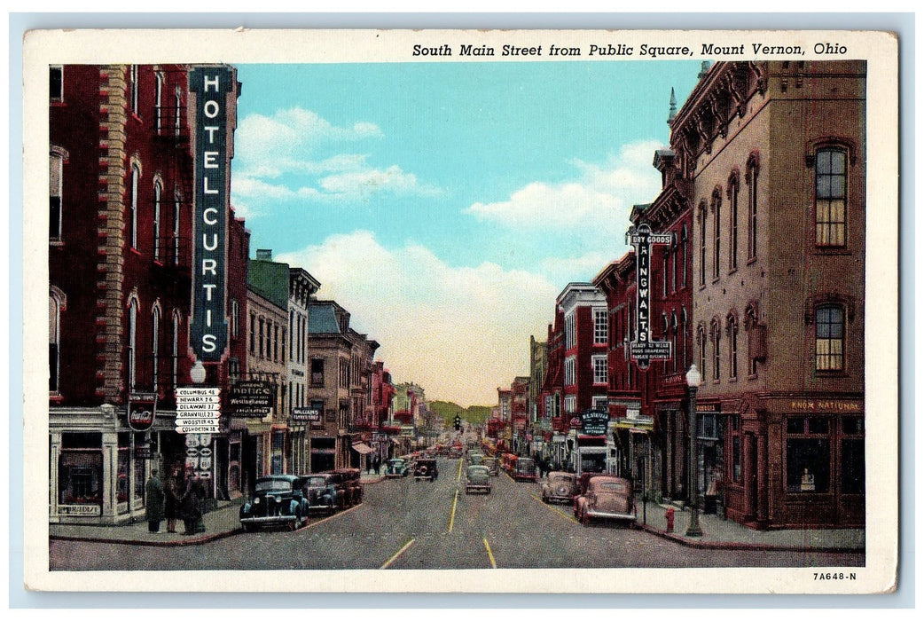 c1920s South Main Street From Public Square Mount Vernon Ohio Unposted Postcard