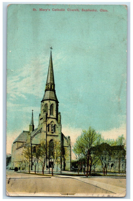 1913 St. Mary Catholic Church Exterior Sandusky Ohio OH Posted Vintage Postcard