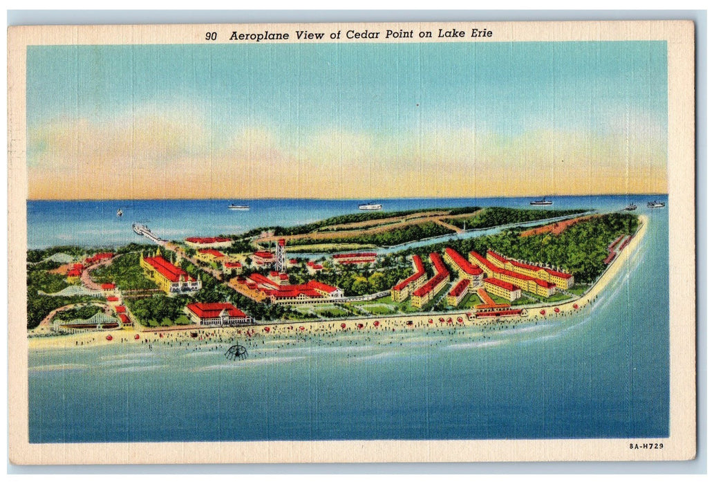 c1940's Aeroplane View Of Cedar Point On Lake Erie Ohio OH Unposted Postcard