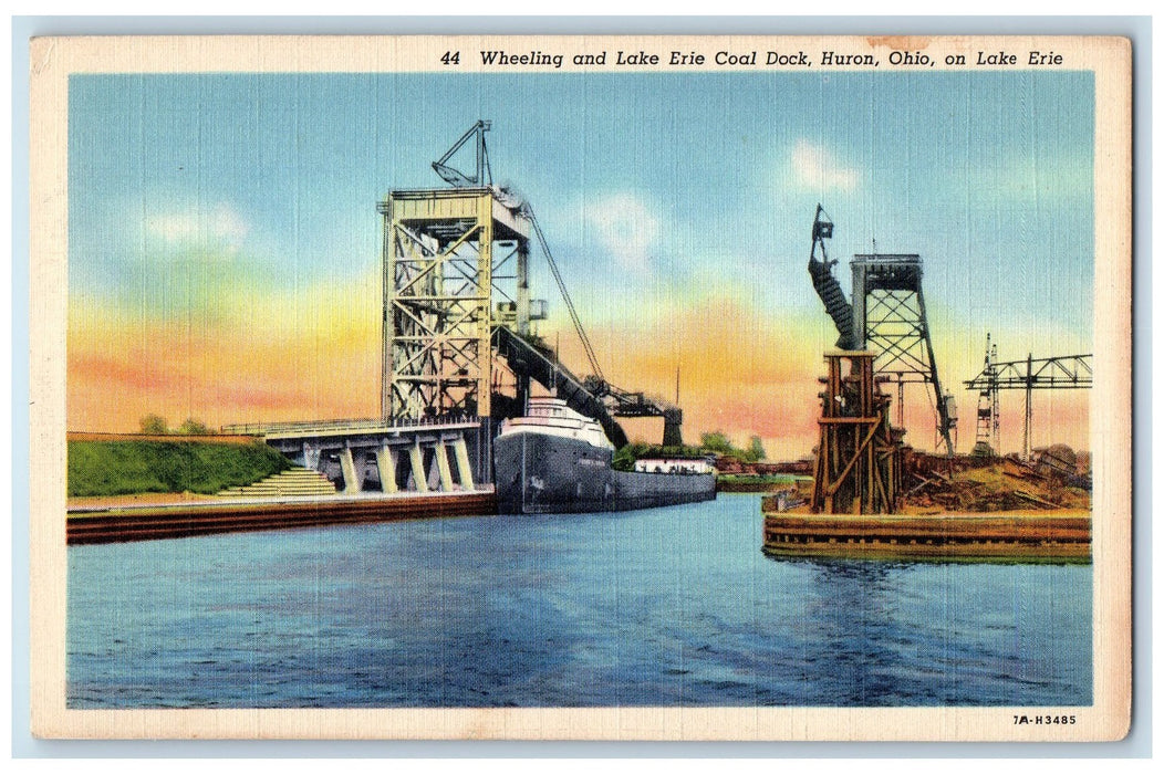 c1940's Wheeling And Lake Erie Coal Dock Scene Huron Ohio OH Unposted Postcard