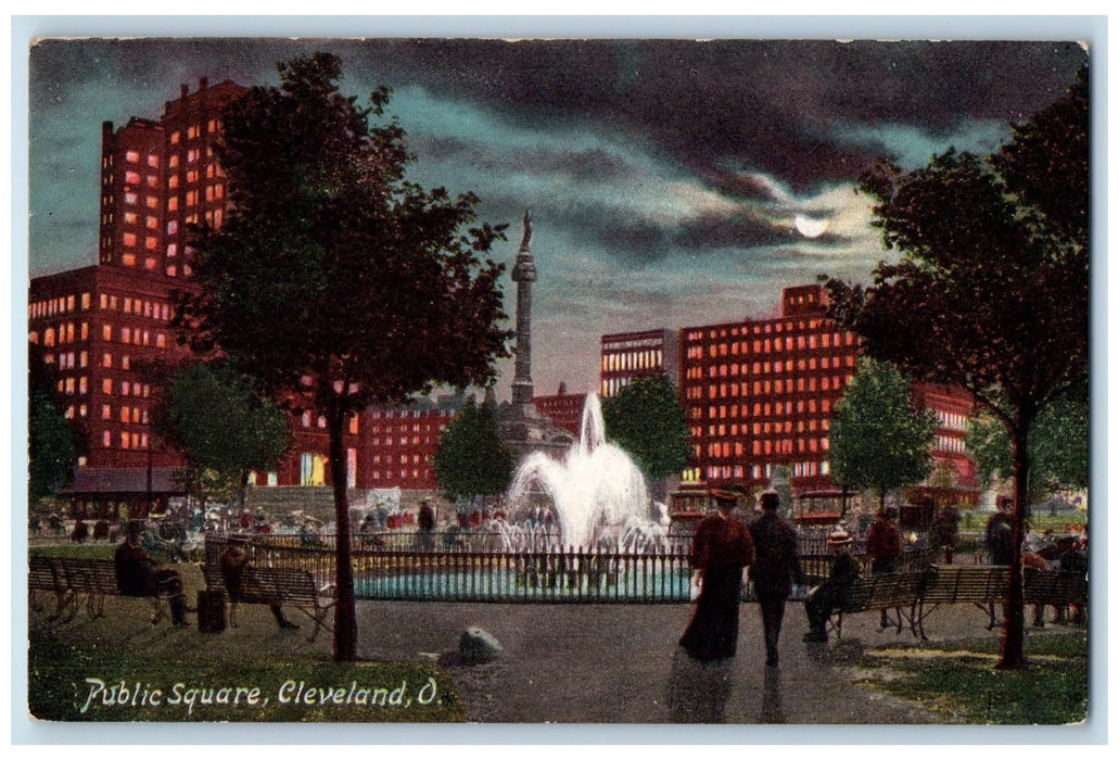 c1910's  Public Square Fountain View Cleveland Ohio OH Unposted Vintage Postcard