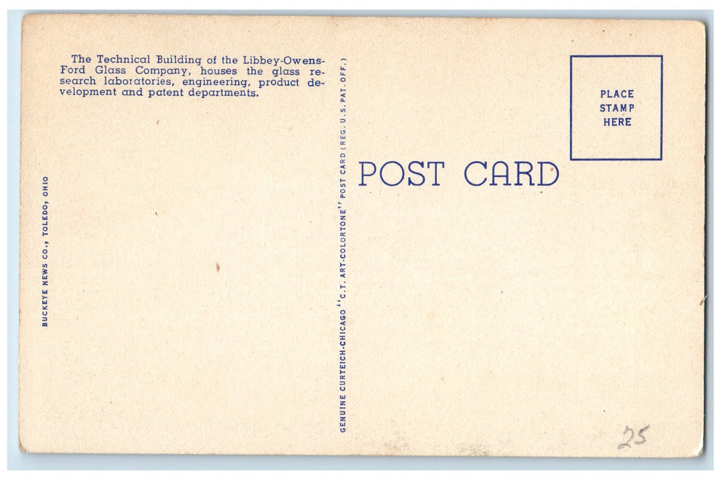 c1940s Technical Building Libbey Owens Ford Glass Company Toledo Ohio Postcard