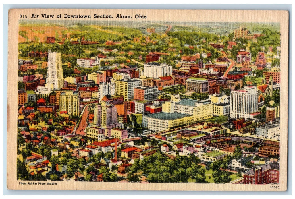 1949 Air View Of Downtown Section Section Akron Ohio OH Posted Vintage Postcard