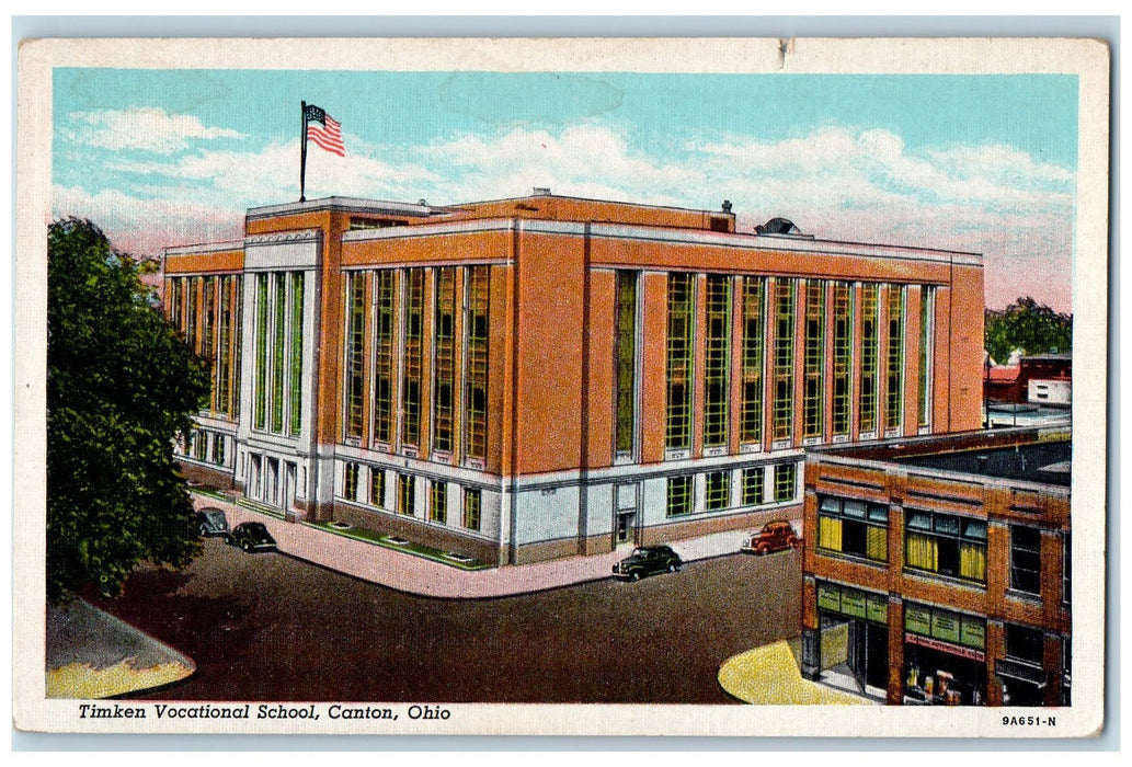 c1940's Timken Vocational School Canton Roadside Ohio OH Posted Vintage Postcard