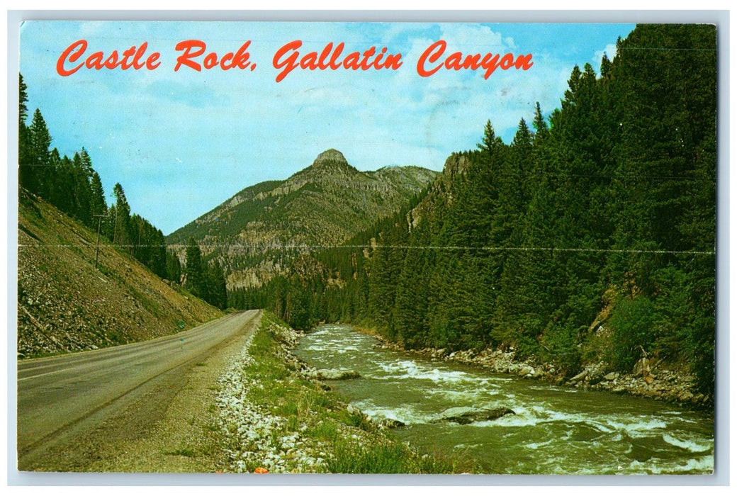 1975 Castle Rock Gallatin Canyon Highway Yellowstone Park River Road MT Postcard