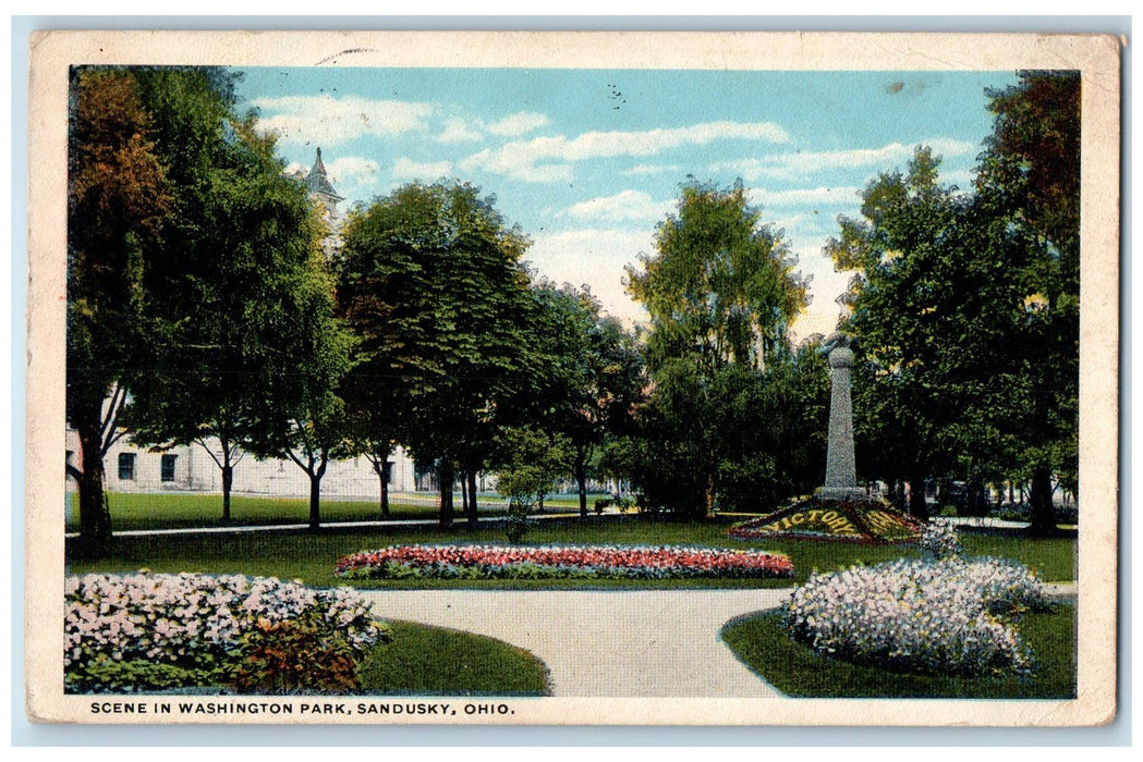 1917 Scene In Washington Park Flowers Sandusky Ohio OH Posted Vintage Postcard