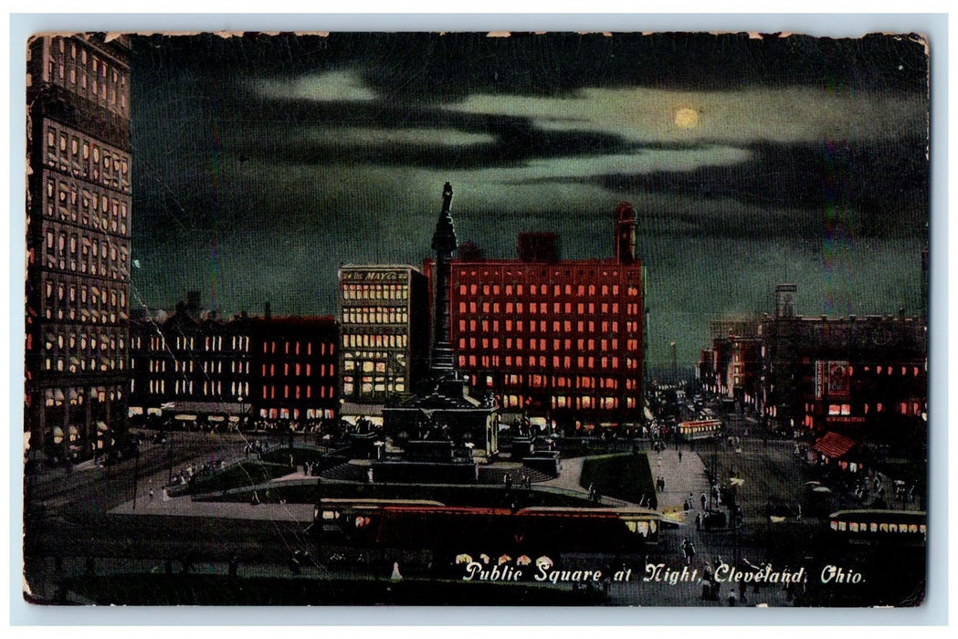 1911 Public Square At Night Buildings Scene Cleveland Ohio OH Posted Postcard