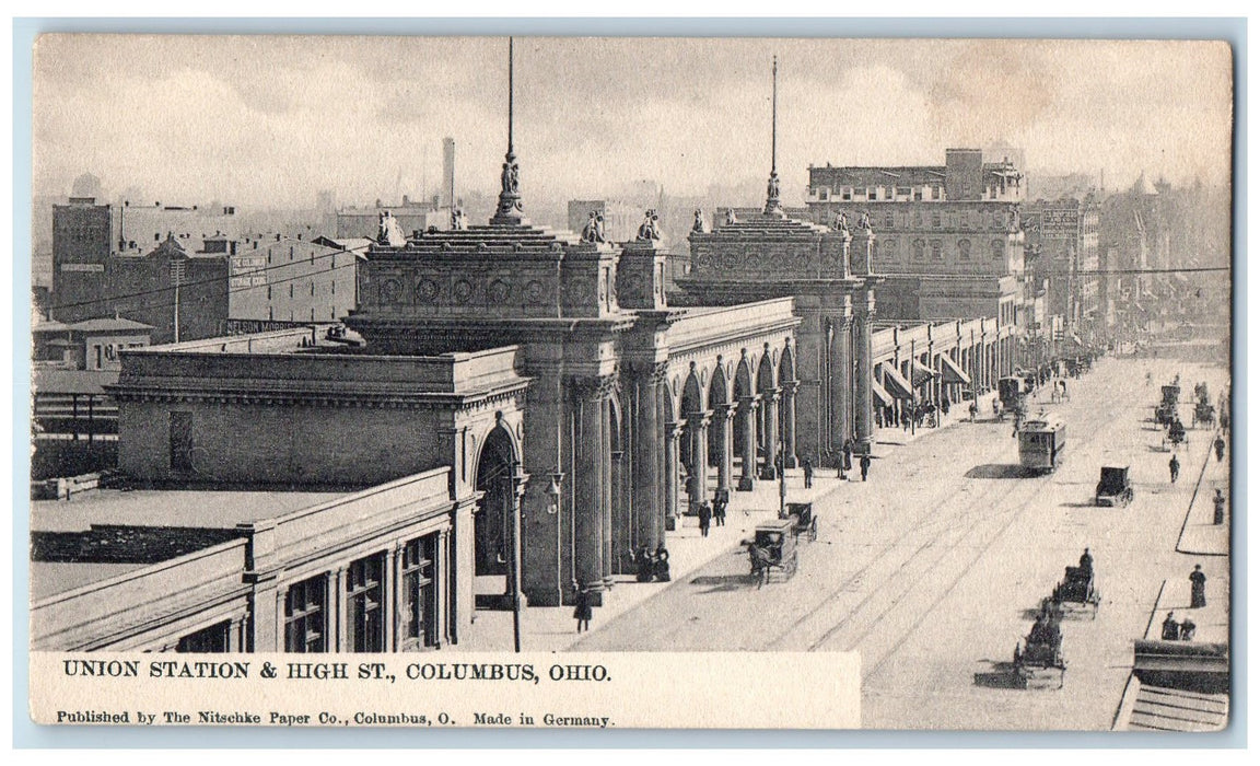 c1905's Union Station & High Street Viaduct Carriage Columbus Ohio OH Postcard