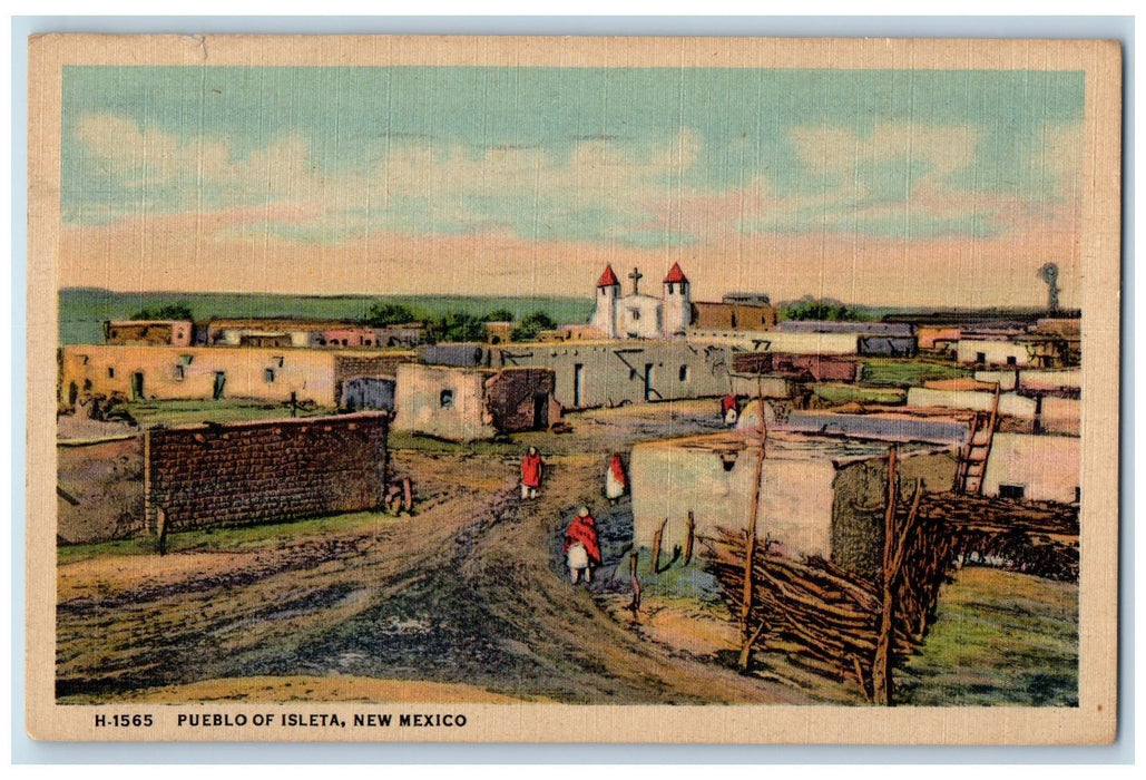 1953 Pueblo Of Isleta New Mexico Fred Harvey Hotel Shops Restaurant Ad Postcard