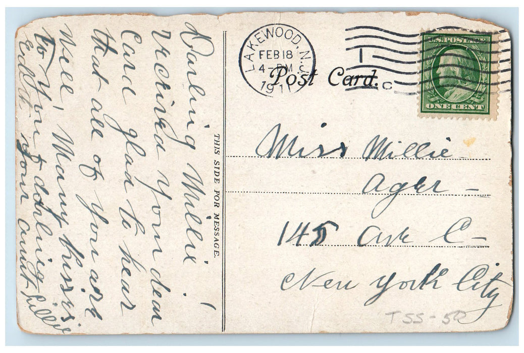 1911 The Palm Room Laurel In The Pines Lakewood New Jersey NJ Posted Postcard
