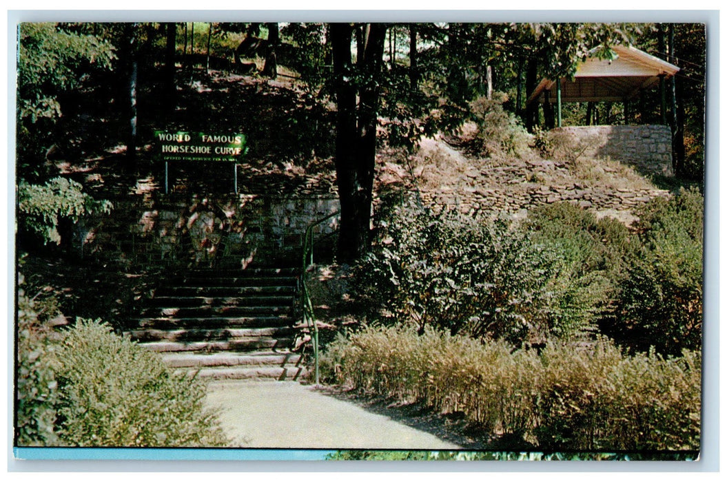 c1950 Entrance Leading To Horseshoe Curve Stairs Forest Sign Altoona PA Postcard