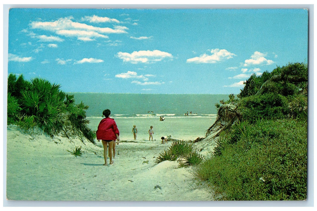 c1950 Sea Isle City Beach Tourist Kids Swimming Sand New Jersey NJ Postcard