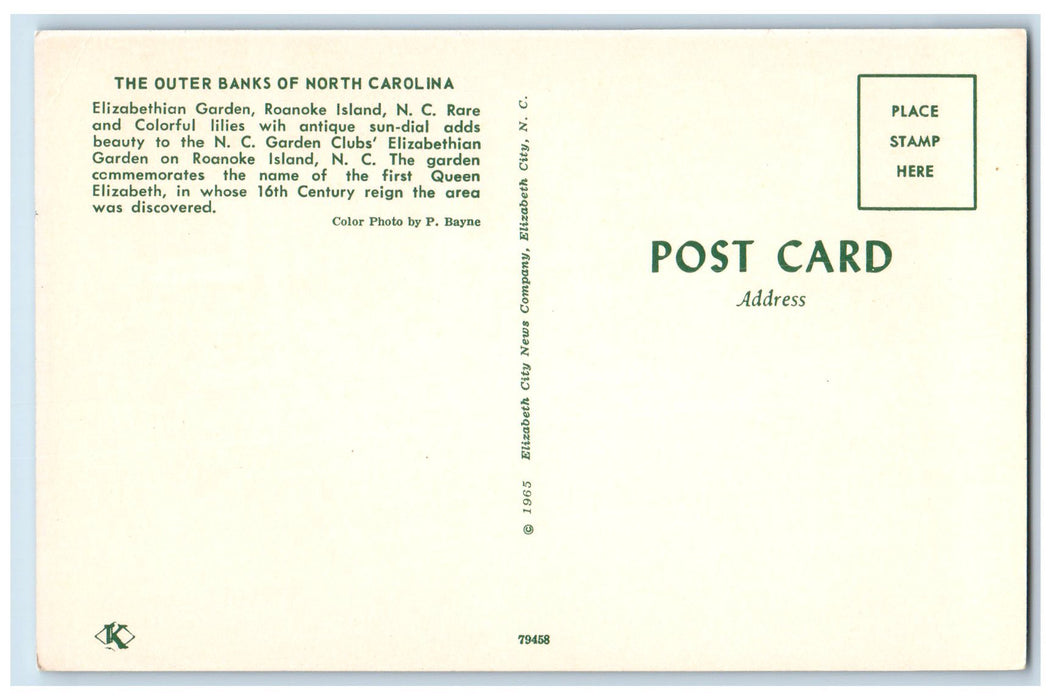 c1950 Outer Banks North Carolina Elizabethian Garden Roanoke Island NC Postcard