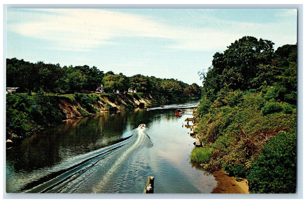 c1950's Delaware's Man Made Waterway Rehoboth Lewes Canal Boating Lake Postcard