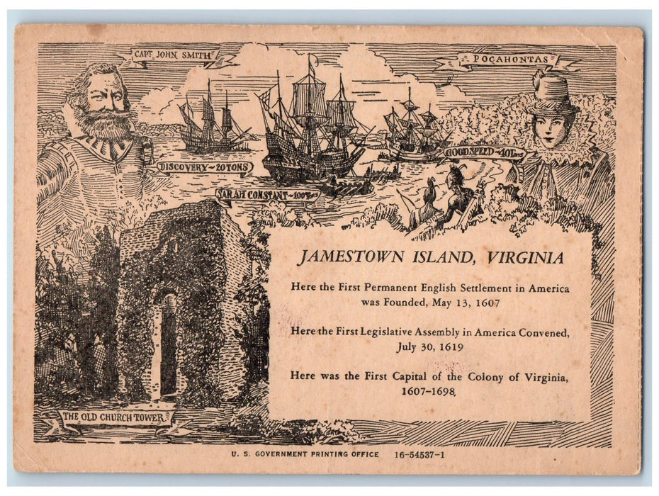 c1920's Jamestown Island Multiview Scene Virginia VA Unposted Vintage Postcard