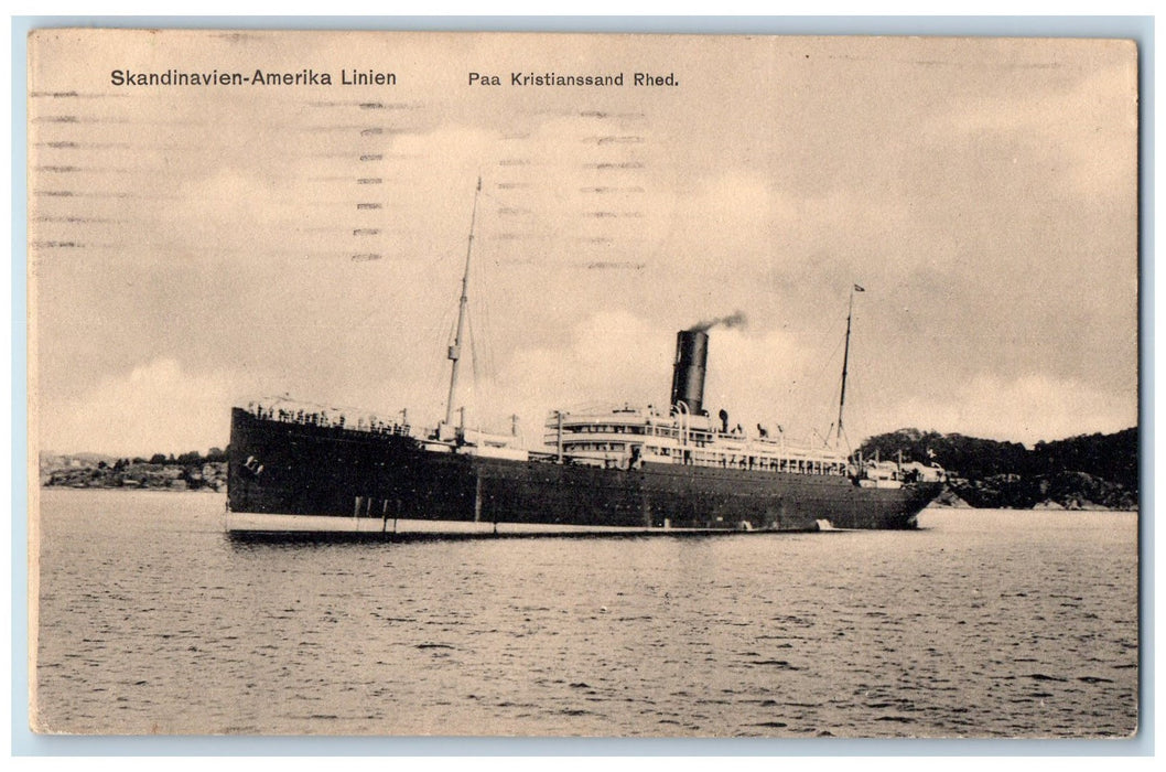 1913 Skandinavien Amerika Linien Steamship Hudson New York NY Posted Postcard