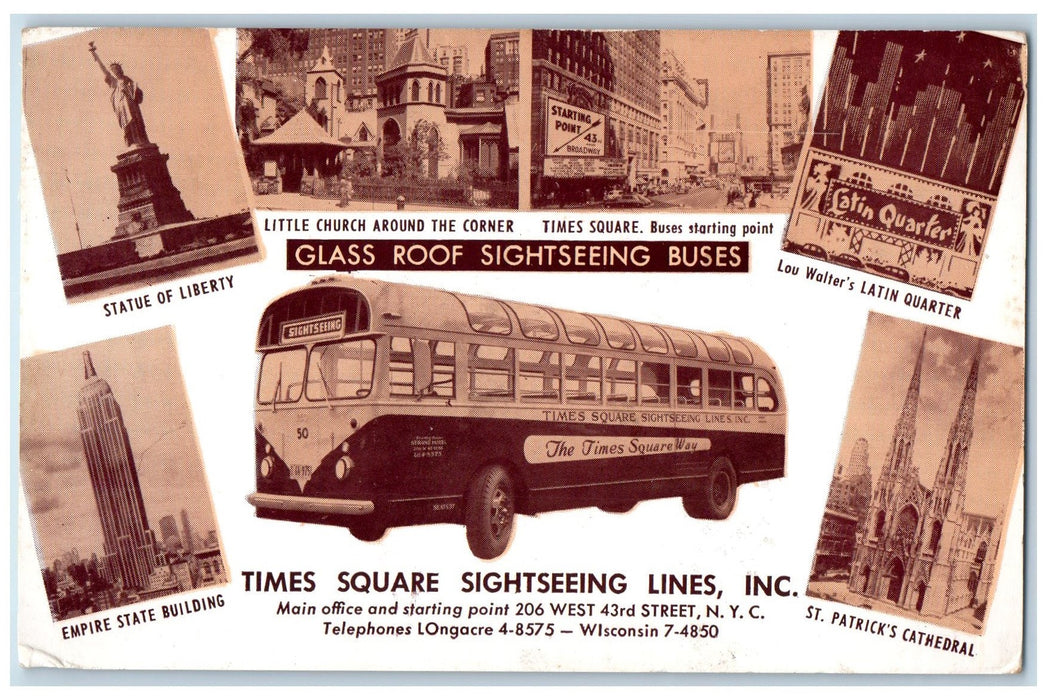 c1960's Times Square Sightseeing Line Inc 206 West 43rd Street New York Postcard