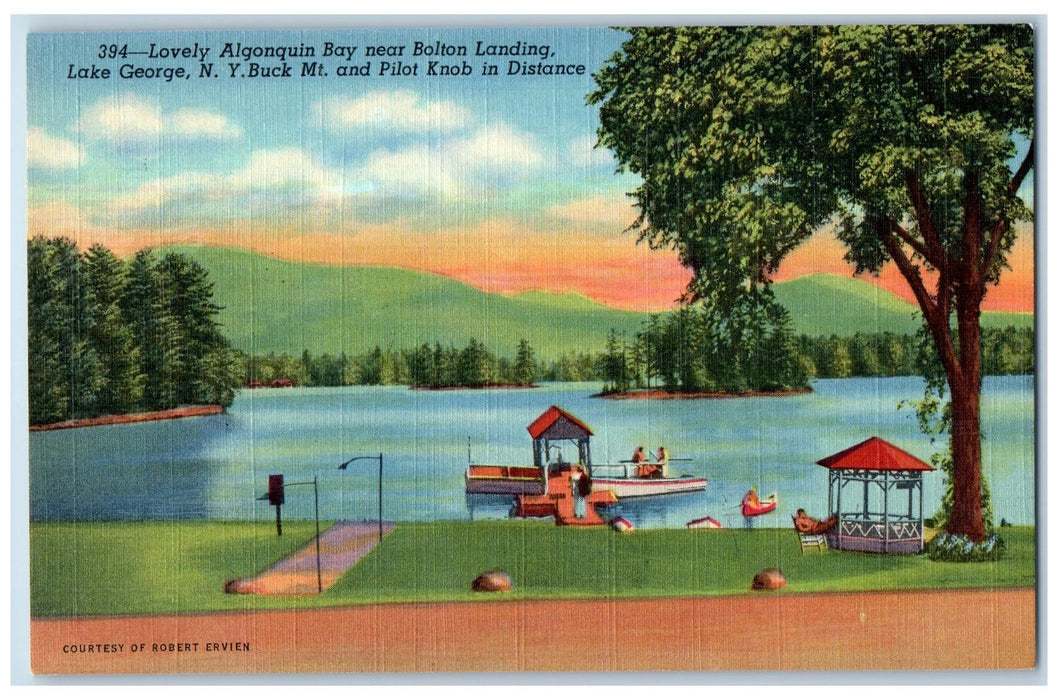 c1950 Algonquin Bay Boating Water Shed Tourist Lake George New York NY Postcard