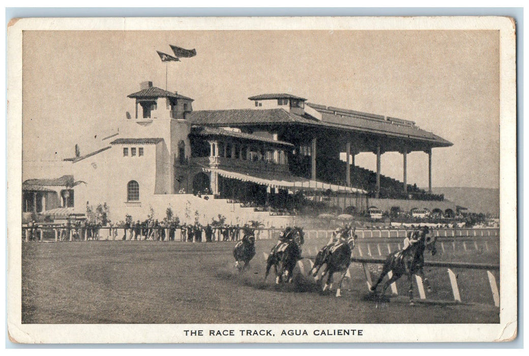 c1920's The Race Trace Aqua Caliente Hotel Agua Galiente Old Mexico MX Postcard