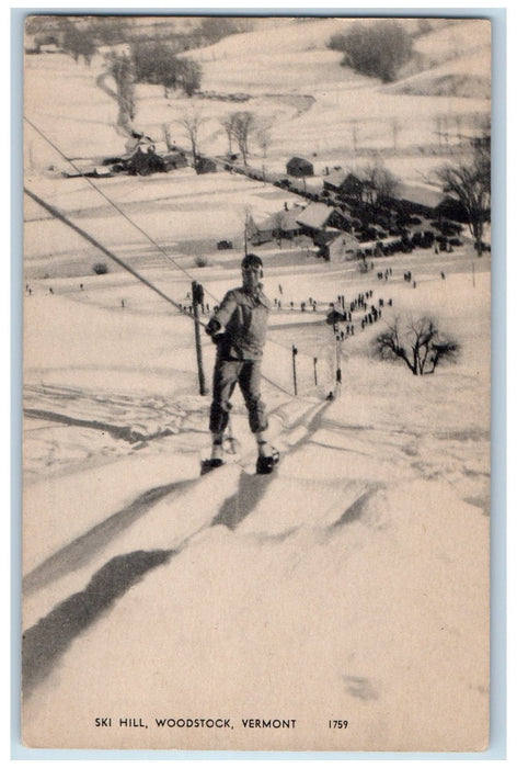 c1910's Ski Hill Man Standing Woodstock Vermont VT Unposted Vintage Postcard