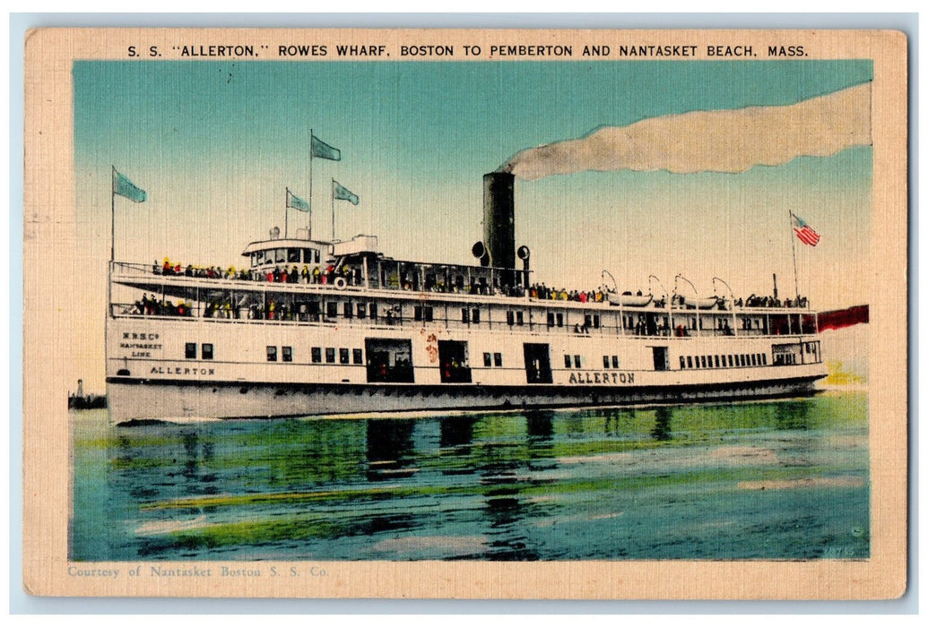 1942 Steamship Allerton Boston To Pemberton & Nantasket Beach Scene  MA Postcard