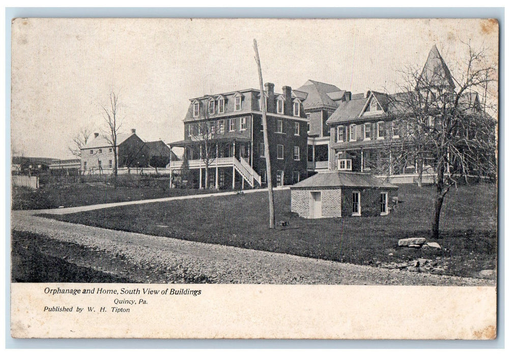 c1920 Orphanage Home Building South View Road Leafless Trees Quincy PA Postcard