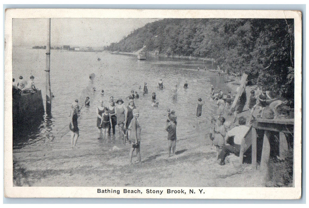 1925 Bathing Beach Swimming Boating Seaside Stony Brook New York NY Postcard