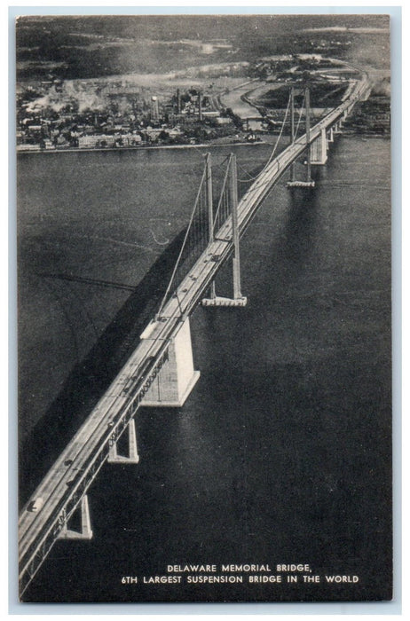 c1950 Delaware Memorial Bridge View World 6th Largest Wilmington DE Postcard