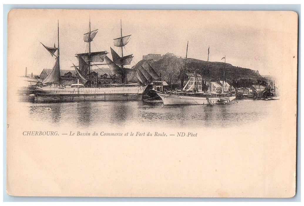 c1905s Le Bassin Da Commerce Et Le Fort Du Roule Scene Cherbourg France Postcard