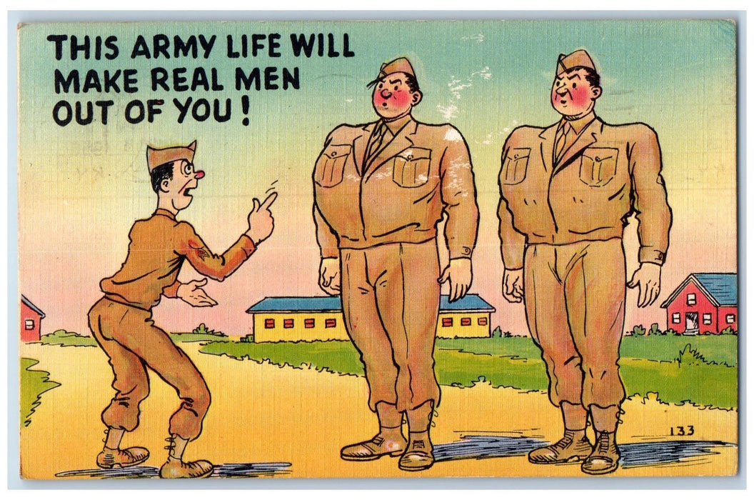 1956 This Army Life Will Make Real Men Out Of You Comic Illustration Postcard