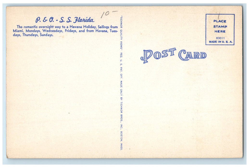 c1940s Steamship Florida Passing thru Channel Scene At Miami Florida FL Postcard
