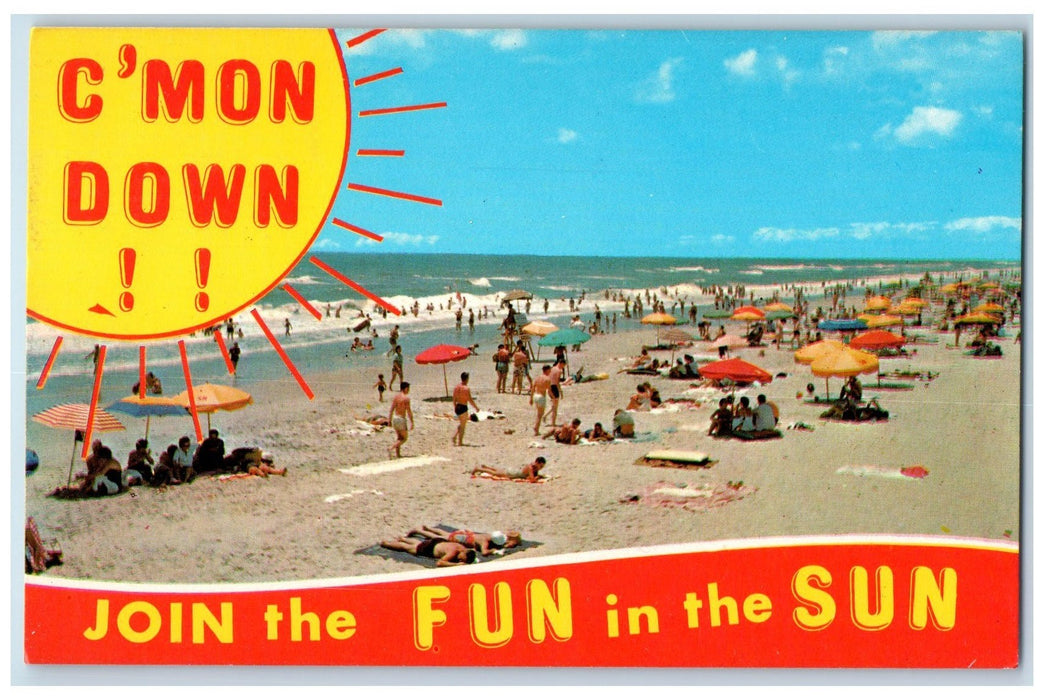 c1950's Greetings From Avalon Beach Swimming Tourist Sun Bathing NJ Postcard